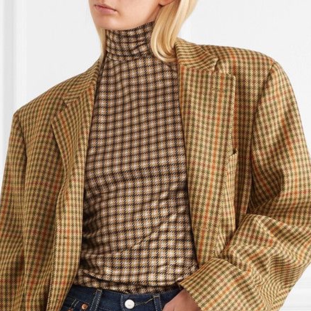Rokh Mask Houndstooth Satin-Jersey Turtleneck Top XS New With Tags